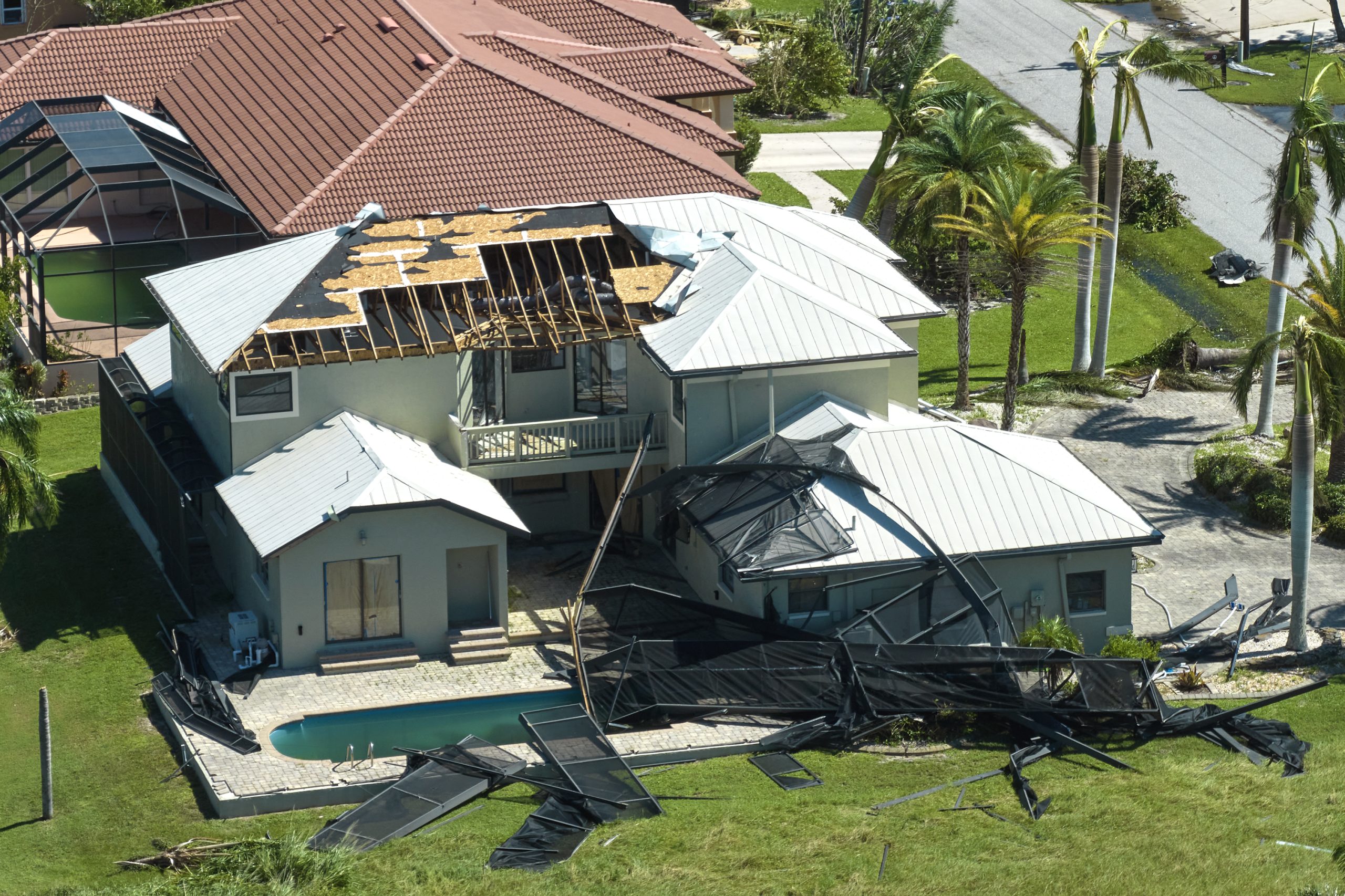 Hurricane roof damage exposing structure to moisture