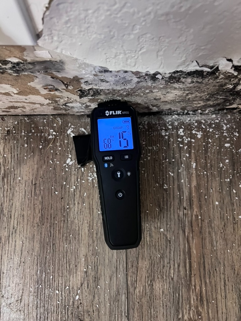 FLIR thermal camera identifying cold spot and moisture in Hialeah wall