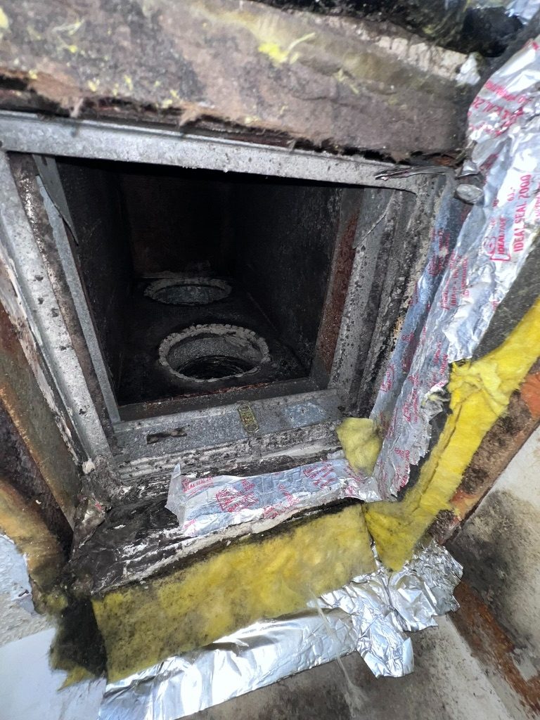 Heavy mold coating inside an opened HVAC return plenum
