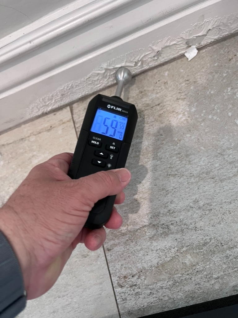 FLIR moisture meter reading on wall surface