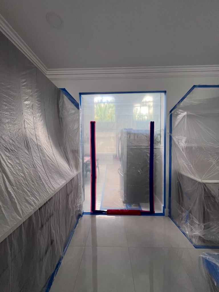 Containment corridor with negative air pressure setup for mold clearance